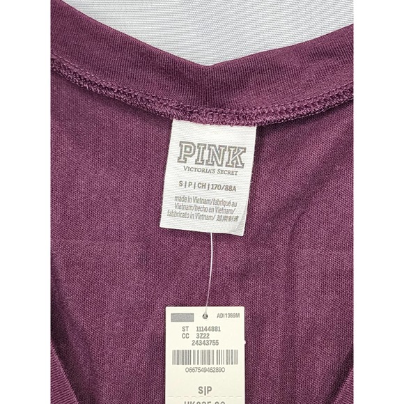 Victoria's Secret PINK V Neck Long Sleeve Rainbow Logo Campus Tee Small NEW - Picture 5 of 6